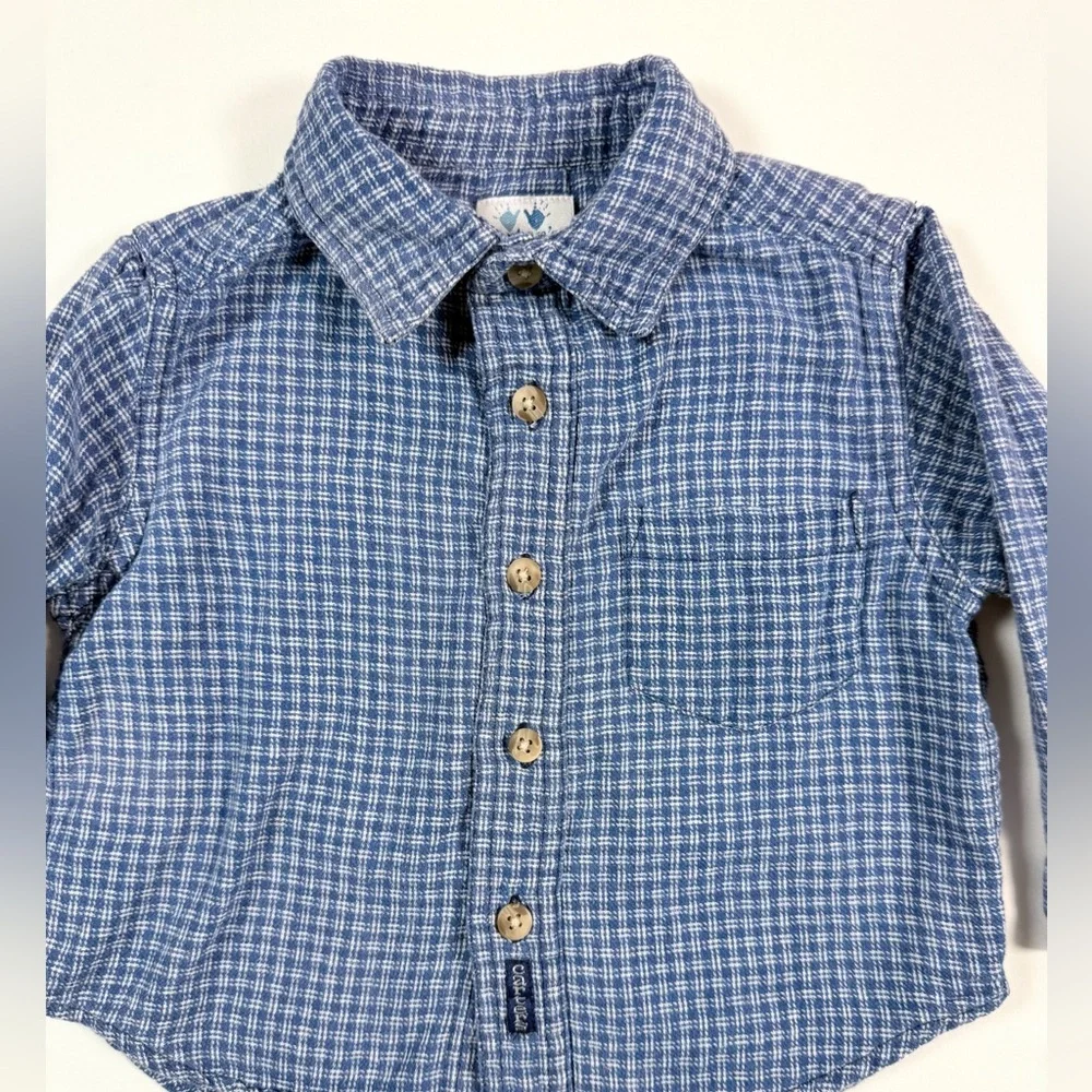 CARTERS Boys Button Up Shirt 18M‎ Blue Plaid Long Sleeve Classic Preppy Everyday